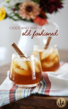 two glasses filled with cider and maple old fashioned