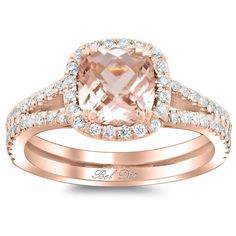 a ring with an oval cut morganite surrounded by diamonds