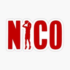 a red and white sticker with the word nco in it's center