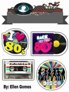 the back to the 80's album cover with various stickers and tape recorders