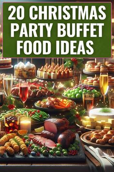 a christmas party buffet with lots of food