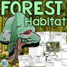 a forest habitat with trees and animals on it, surrounded by text that reads forest habitat