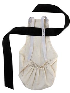 a white apron with black straps attached to it