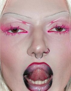 makeup inspo #pinkeyemakeup #valentinemakeup #pinkpunk Makeup Y2k, Shiny Makeup, Cosmetic Inspiration, Punk Makeup, Rave Makeup