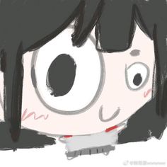 a drawing of a girl with black hair and big eyes