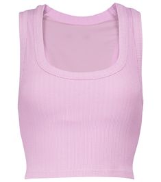 THE UPSIDE designs this comfortable and breathable crop top from technical fibers, with a touch of stretch. In a vibrant lilac colorway, this piece is ideal for working out and can be paired with matching leggings. Workout Crop Top With Medium Support And Scoop Neck, Medium Support Workout Crop Top With Scoop Neck, Medium Support Scoop Neck Crop Top For Workout, Athleisure Elastane Crop Top With Scoop Neck, Athleisure Scoop Neck Elastane Crop Top, Casual Elastane Crop Top For Yoga, Scoop Neck Elastane Crop Top For Athleisure, Summer Elastane Yoga Tops, Spring Yoga Tops In Elastane