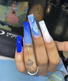 Nails Collection, Blue Acrylic Nails, Drip Nails, Colored Acrylic Nails, White Acrylic Nails, Cute Acrylic Nail Designs, Simple Acrylic Nails, Exotic Nails, Long Acrylic Nails Coffin