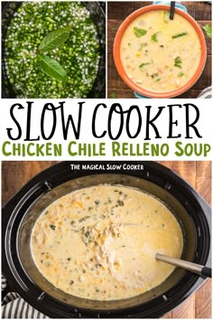 slow cooker chicken chile relleno soup in a crock pot