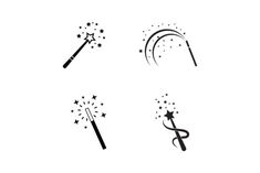 four different types of fireworks with stars and sparklers in the middle, on white background