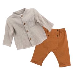 Oliver & Rain Gray Button Up And Brown Button Up Pants. 2 Piece Set, Organic Cotton. Handsome Outfit! Newborn, 18”-21.5” Height, 6-10 Pounds. Nwt. Gray Cotton Sets For Fall, Spring Cotton Sets With Buttons, Casual Fall Sets With Buttons, Spring Cotton Sets With Button Closure, Toddler Minion Costume, Handsome Outfit, Avocado Costume, Two Piece Romper, Pumpkin Outfit