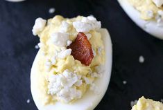 deviled eggs stuffed with cheese and strawberries