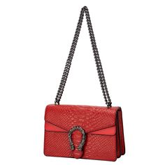 PRICES MAY VARY. [Material]: Made of faux leather, it will not harm any animals, but please ventilate before use. It feels comfortable and the color is rich. The metal chain bag and decorative buckle are stylish, original and beautiful. Great for travel and portability. [DIMENSION]: Snake pattern crossbody bag (L9.8" x W3.4" x H6.1"). Middle height of chain: single 22", double 11"。Ideal for carrying money, keys, lip gloss, comb, cell phone, sunglass, this small bag helps keep your hands free. [S Pattern Crossbody Bag, Chain Purse, Double 11, Snake Pattern, Bags Vintage, Purse For Women, Red Handbag, Snake Patterns, Bag Chain