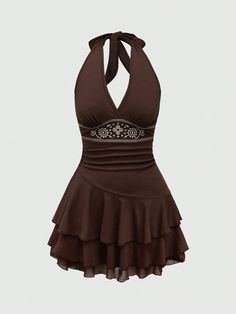 Hippie Sun Totem Embroidered Spaghetti Strap Layered Hem Short Dress For Women Brown Sexy  Sleeveless Knitted Fabric Colorblock,Graphic A Line Medium Stretch  Women Clothing, size features are:Bust: ,Length: ,Sleeve Length: Short Hippie Dress, Summer Fashion 2024 Trends Casual, Brown Hoco Dress, Airbender Clothes, Saturn Drawing, Brown Short Dress, Short Brown Dress, Hippie Sun, Short Dress For Women