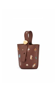 LOEWE Hamster mini Pebble bucket in nappa calfskin Havana Magnetic Closure, Havana, Adjustable Straps