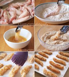 process photos showing how to make chicken nuggies