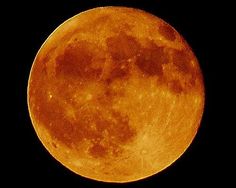 an orange full moon is seen in the night sky