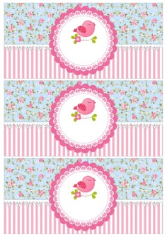 two pink birds sitting on top of each other in the middle of three different frames