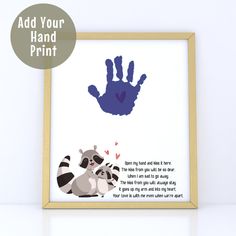 a hand print with a raccoon on it and a poem below that reads, add your hand print