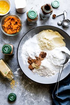 the ingredients are in bowls and ready to be mixed into something else on the table