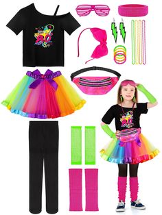 PRICES MAY VARY. Girls 80s costume accessories set: you will receive 1 slant shoulder strap T-shirt, 1 tutu skirt, 1 pair of fishnet gloves, 1 pair of leg warmers, 1 headband, 1 pair of glasses, 4 necklaces, 1 laser fanny pack, 1 pair of stockings, 1 pair of earrings, 4 bracelets, and 1 hair band, 18 pieces in total, meeting your needs for 80s clothing accessories Unique style: the girls 80s costume accessories set as a whole features a vibrant and adorable design in hot pink, the bright color c 80s Diy Outfit, 80s Dress Up, 1980s Party, Fishnet Gloves, Baby Costumes Girl, 80s Clothing, Diy Costumes Kids, 80s Outfit