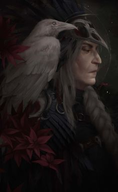 Older Female Character Inspiration, Crow Woman, Raven Artwork, White Raven, Raven Art, Knight Art, Old Lady