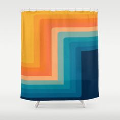 a colorful shower curtain with an abstract design