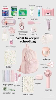 Wedding and Events: #wedding, #wedding inspiration, #event planning, #party ideas School Bag Organization, School Emergency Kit, School Backpack Essentials, Preppy School Supplies, School Routine For Teens, Pretty School Supplies, School Bag Essentials, Backpack Essentials, Travel Bag Essentials