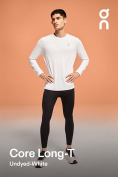 This long-sleeved basic makes running a breeze – especially when there's a breeze. Pair it with anything and everything | On Men's Core Long-T Long-Sleeve Shirt in Undyed, Size: XS. Cold-weather runs, basics, sustainable Running, Road Running. Performance Running Longsleeve Men, Running In Cold Weather, Long T, Basic Long Sleeve, Workout Outfit, Road Running, Basic Tee, Mens Tees, Warm Weather