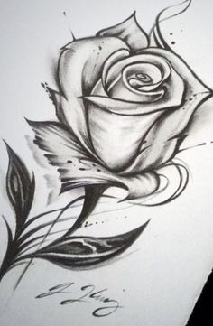 a black and white drawing of a rose