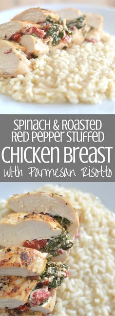 spinach and roasted red pepper stuffed chicken breast with parmesan risotto