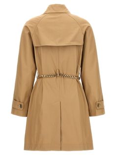 Single-breasted cotton trench coat with button closure, chain belt at the waist, pockets, long sleeves, back split.MICHAEL MICHAEL KORSChain belt trench coattrue to size fit Long Michael Kors Coat, Cotton Trench Coat, American Fashion Designers, Belted Trench Coat, Saint Laurent Shoes, Chain Belt, Urban Chic, Yoga Wear, Lace Boots