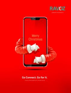 a red phone with santa claus's hands on it and the text merry christmas go for