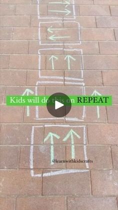 a sidewalk with chalk drawings on it and the words kids will draw repeat written in white chalk