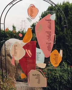 a poster with many different types of shapes and sizes on it's glass wall