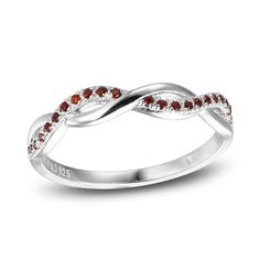 Fiery round garnets sparkle along the gracefully crisscrossing band of this dainty ring, which is styled in classic sterling silver. Crisscross Ring, Criss Cross Ring, Ruby Stone, Cross Ring, Garnet Stone, Silver Prices, Dainty Ring, Ring Sterling Silver, Sterling Ring