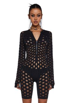 base|black Fishnet Long Sleeve, Fairy Dress, Black Romper, Trendy Fashion Women, Dolls Kill, Black Media, Zip Up, Front Zipper, Online Boutique