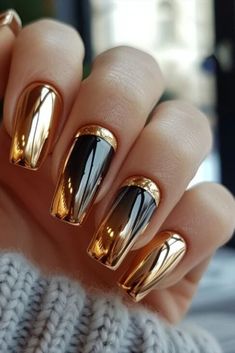 Stile Boho Chic, Chrome Nails Designs, Metallic Nails, Black Nail, Luxury Nails, Fancy Nails