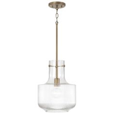 a small glass light fixture hanging from the ceiling