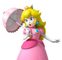 the princess peach is holding an umbrella