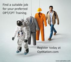 two men in suits and an astronaut suit are hanging from clothes on strings with the caption, find a suitable job for your preferred training