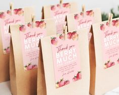 there are many bags with tags on them that say thank you berry munchs