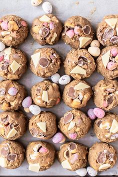 chocolate chip cookies with easter eggs and cheese