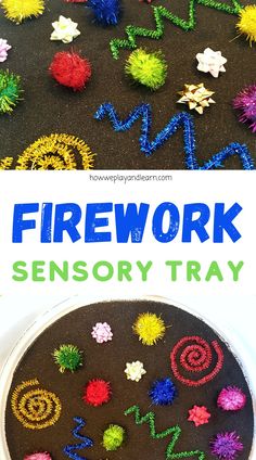 Firework sensory tray Firework Activities For Babies, Firework Activities For Preschool, Bonfire Kids Activities, Firework Sensory Play, Firework Night Activities