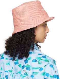 Woven cotton-blend bucket hat in pink. · Logo embroidered at face · Grosgrain browband Supplier color: Quartz Pink Flat Brim Bucket Hat, Pink Flat Brim Bucket Hat For Spring, Spring Pink Flat Brim Bucket Hat, Pink Short Brim Bucket Hat For Spring, Pink Casual Cloche Hat With Curved Brim, Embroidered Bucket Hat, Color Quartz, Pink Logo, Woven Cotton