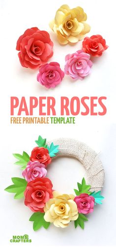 paper roses are arranged in different colors and sizes