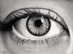 a drawing of an eye with green iris