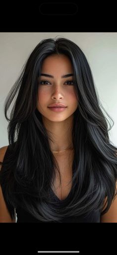 Black Hair Long Haircut, Jet Black Highlights, Subtle Haircuts For Long Hair, Cute Haircuts For Black Hair, Haircuts With Black Hair, Asian Jet Black Hair, Rich Black Hair Color, Makeup Ideas For Black Hair, Hairstyles For Medium Length Black Hair