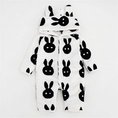 Image result for black and white baby clothes White Baby Clothes, Carters Baby Clothes, Black And White Rabbit, Black And White Baby, Rabbit Baby, Romper Black, Baby Jumpsuit