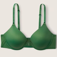 Victoria Secret Wear Everywhere Front-Close T-Shirt Lightly Lined Bra Frosted Pine New With Tags Green Bra With Integrated Support, Victoria's Secret Push-up Bra Friendly Tops, Pink Forest, Victoria Secret Pink Bras, Pink Cups, Pine Green, Pink Bra, T Shirt Bra, Push Up Bra