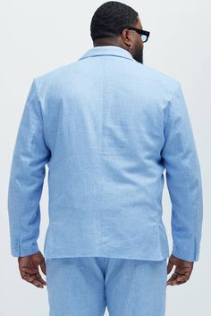 Available In Ice Blue. Button Closure Pointed Lapels Front Pockets Pair With "Bahamas Linen Suit Trousers" Shell: 55% Linen 45% Cotton Lining: 100% Polyester Imported | Mens Bahamas Linen Suit Jacket in Iceblue size Medium by Fashion Nova Casual Long Sleeve Suits With Buttons, Casual Suits With Lapel Collar And Buttons, Casual Spring Suits With Single Button, Spring Casual Suits With Single Button, Blue Linen Sport Coat With Pockets, Blue Linen Single Breasted Sport Coat, Casual Single Button Spring Suits, Blue Linen Single-breasted Sport Coat, Casual Spring Single Button Suits